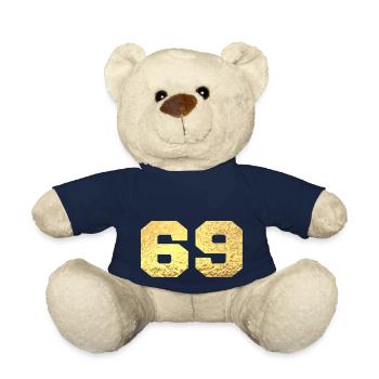 Numéro 69 paillettes doré - 69e anniversaire - Nounours - bleu marine - Devant