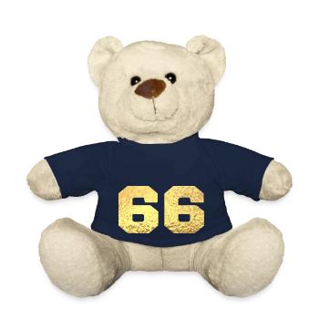 Numéro 66 paillettes doré - 66e anniversaire - Nounours - bleu marine - Devant