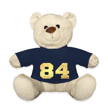 Number 84 Gold Glitter - 84th Anniversary - Teddy Bear - french navy - Front