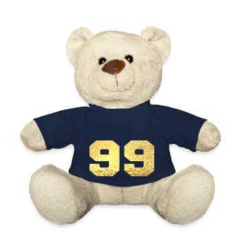 Number 99 Gold Glitter - 99th Anniversary - Teddy Bear - french navy - Front