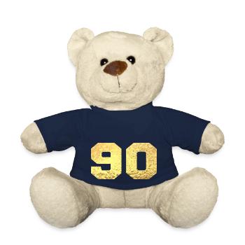Number 90 Gold Glitter - 90th Anniversary - Teddy Bear - french navy - Front