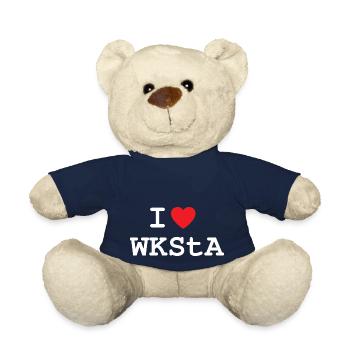 I LOVE WKSTA T-Shirt Design in White - Teddy Bear - french navy - Front