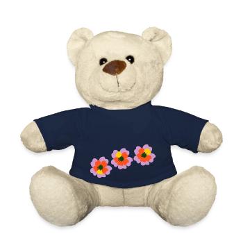 Fleurs en rose, rouge et jaune - Nounours - bleu marine - Devant