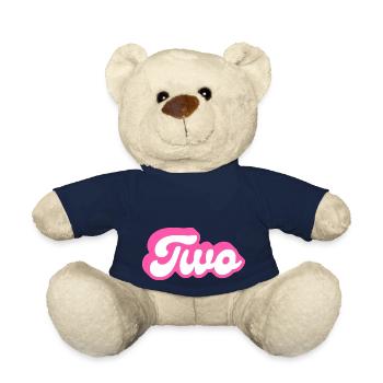 Zwei Geburtstage - 2. Geburtstag Retro Pink - Teddy - French Navy - Vorne