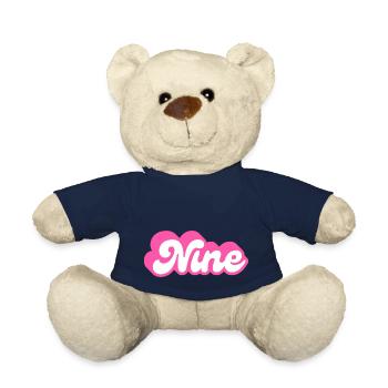 Nine Birthday - 9th Birthday Retro Pink - Teddy Bear - french navy - Front