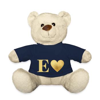 Buchstabe e goldenes Herz - Teddy - French Navy - Vorne