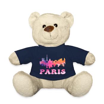 Paris France City Skyline Splash Coloré - Nounours - bleu marine - Devant