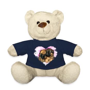 two little cute puppies in a heart - Teddy Bear - french navy - Front