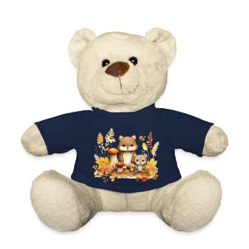 Amoureux des animaux de la forêt d’automne: Champignons et feuilles enfant - Nounours - bleu marine - Devant