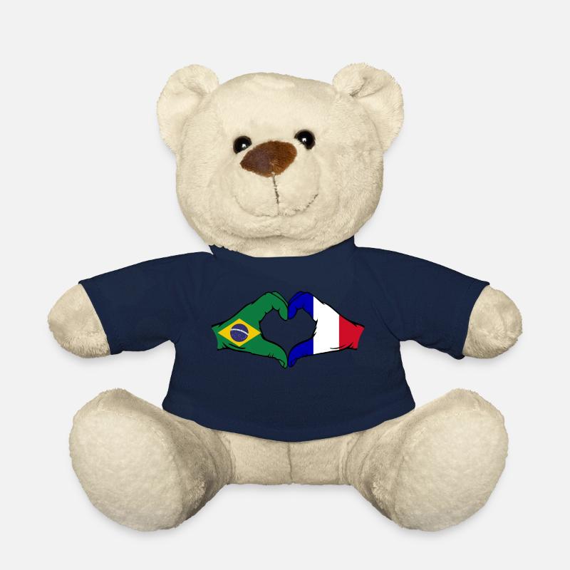 Brésil France Drapeau Aiguilles Forme De Coeur - Nounours - bleu marine