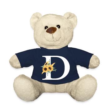 Floral Letter D Sunflower - Teddy Bear - french navy - Front