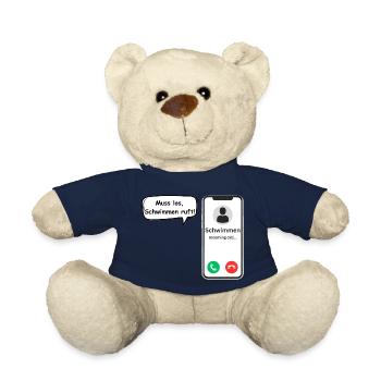 Swimming Calls - Sports Saying - ApriNoeScor - Teddy Bear - french navy - Front