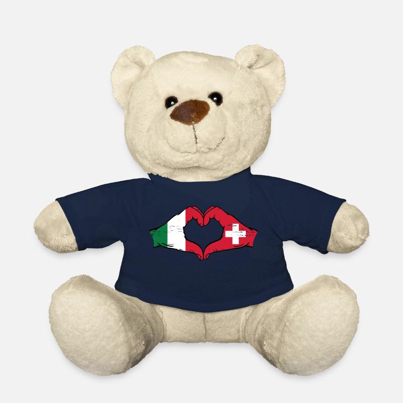Italie Suisse Drapeau Mains Coeur Forme Utilisé - Nounours - bleu marine