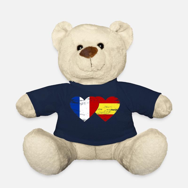 France Espagne Drapeau Mains Coeur Forme Utilisé - Nounours - bleu marine