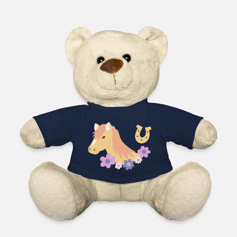 Tête de cheval avec des fleurs - Nounours - bleu marine