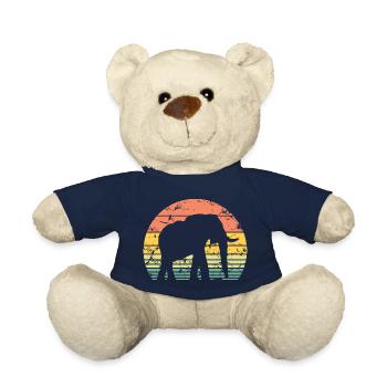 Elephant Retro Silhouette Wildlife Elephant Lover - Teddy Bear - french navy - Front