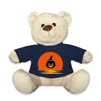 vintage coucher de soleil effrayant visage de citrouille Halloween - Nounours - bleu marine - Devant