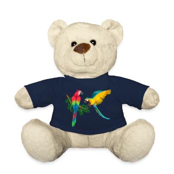 Macaw's parrot playing love and friendship on the branch - Teddy Bear - french navy - Front