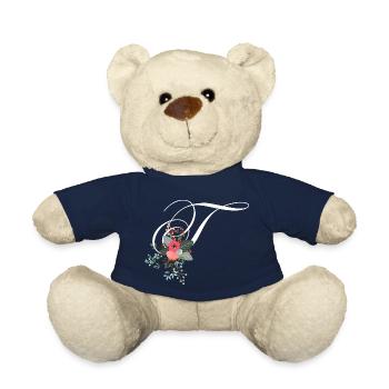 Lettre t fleuris - Nounours - bleu marine - Devant
