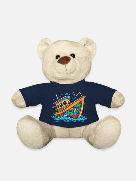 Pop Art Doodle Boat - Caricature vibrante - Nounours - bleu marine