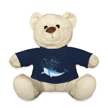 bright blue whale fish in the ocean with fountain - Teddy Bear - french navy - Front