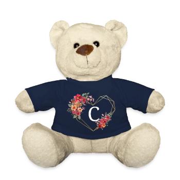 Lettre c cœur doré floral - Nounours - bleu marine - Devant