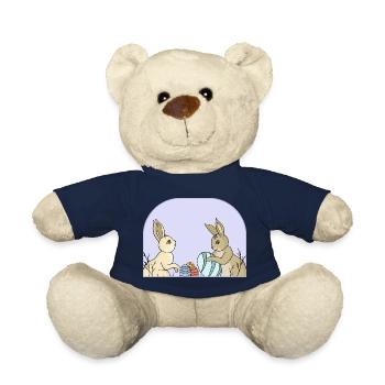 Cute bunnies with eggs - Teddy Bear - french navy - Front