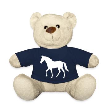 Pferde Silhouetten weiß Geschenk Reiter - Teddy - French Navy - Vorne