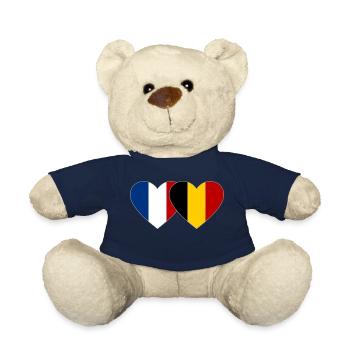 France Belgique Flag Coeur - Nounours - bleu marine - Devant