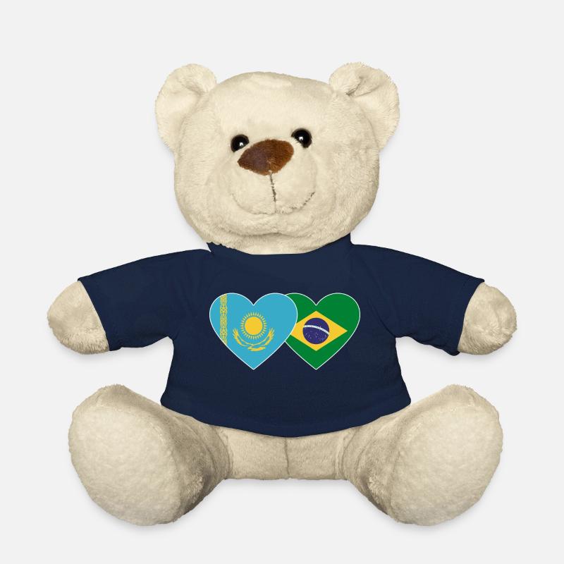 Kasachstan Brasilien Flagge Herz - Teddy - French Navy