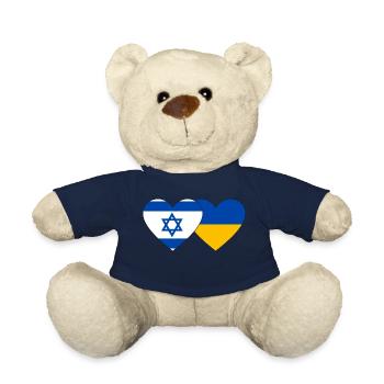 Israël Ukraine Flag Heart - Nounours - bleu marine - Devant