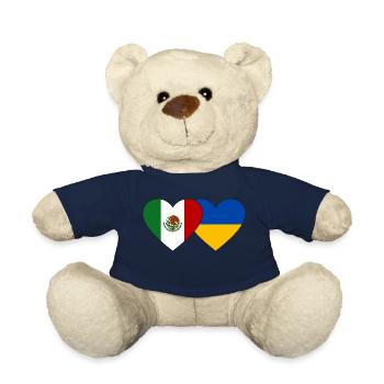 Mexique Ukraine Flag Heart - Nounours - bleu marine - Devant