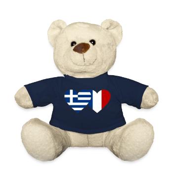 Grèce France Flag Coeur - Nounours - bleu marine - Devant