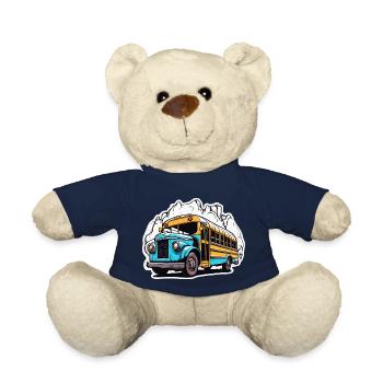Bus / school bus / yellow / comic / old school - Teddy Bear - french navy - Front