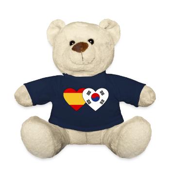 Espagne, Corée Du Sud, Drapeau, Coeur - Nounours - bleu marine - Devant