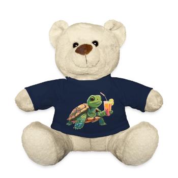 Tortue avec boisson à la main - Nounours - bleu marine - Devant