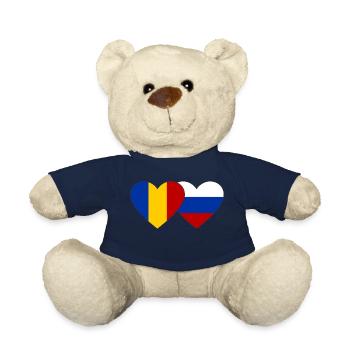 Roumanie Russie Drapeau Coeur - Nounours - bleu marine - Devant