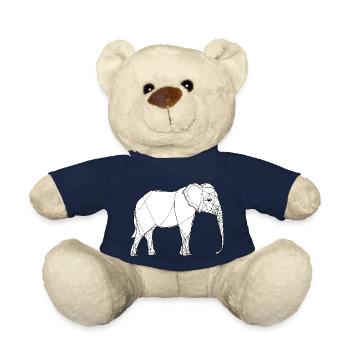 Dessin au trait fin éléphant sur blanc - Nounours - bleu marine - Devant