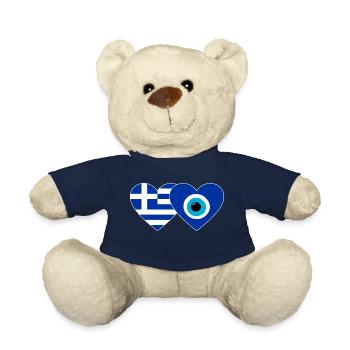 Greece Nazar Bead Flag Heart - Teddy Bear - french navy - Front