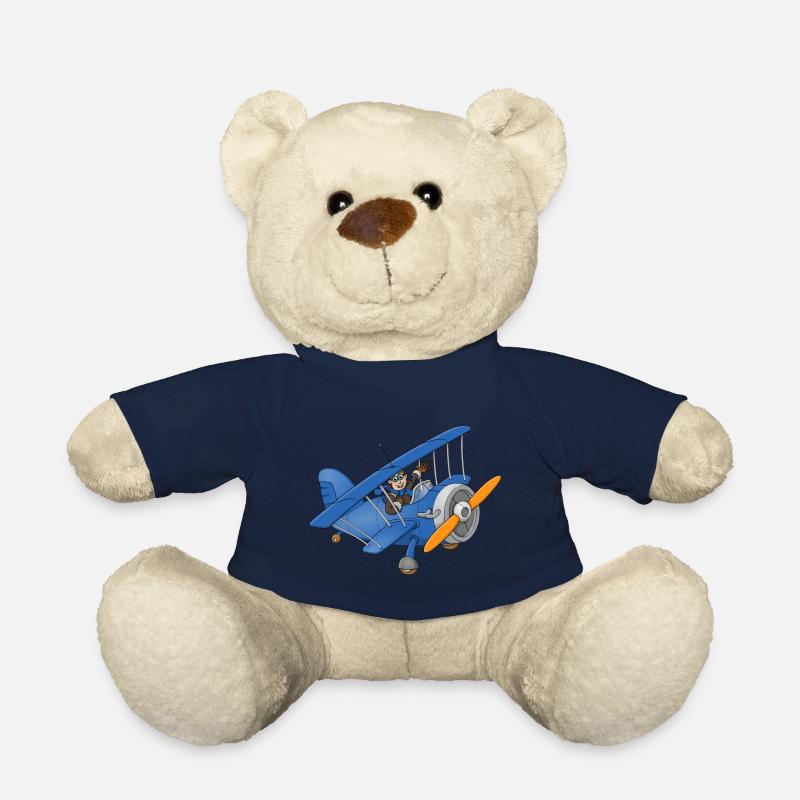 Un pilote joyeux dans un avion bleu. - Nounours - bleu marine