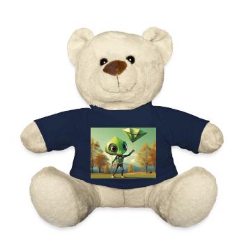 niedlich klein grün retro vintage alien fliegen einen drachen fliegen - Teddy - French Navy - Vorne