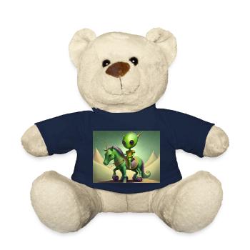 niedliches kleines grünes vintage alien reitet auf einem pferd - Teddy - French Navy - Vorne