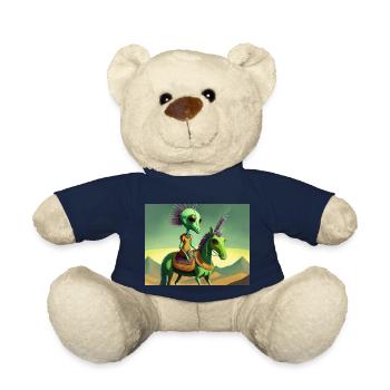 niedliches kleines grünes Retro-Alien reitet auf einem Pferd - Teddy - French Navy - Vorne