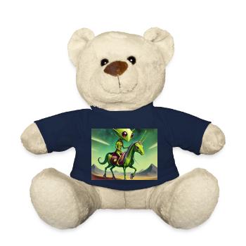 niedliches kleines grünes vintage alien reitet auf einem pferd - Teddy - French Navy - Vorne