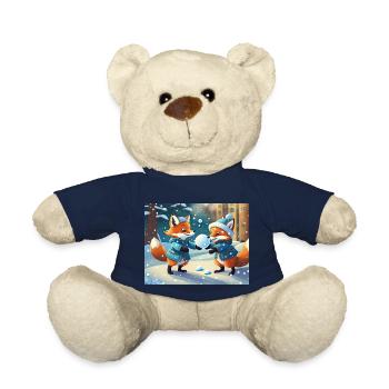 niedlicher kleiner Teufel Fuchs Alltag – Schnee spielen - Teddy - French Navy - Vorne