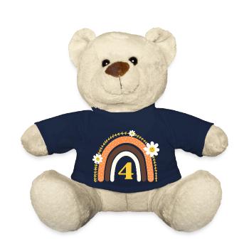 4th Birthday Yellow Rainbow - Teddy Bear - french navy - Front