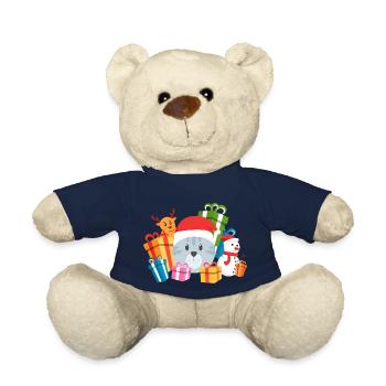 Christmas Cat Present - Teddy Bear - french navy - Front