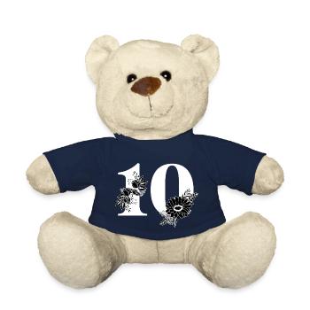Numéro 10 floral noir -10e anniversaire floral - Nounours - bleu marine - Devant