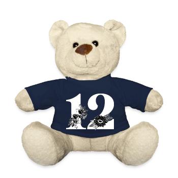 Numéro 12 floral noir -12e anniversaire floral - Nounours - bleu marine - Devant