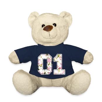 Rose pattern digit number 01 - Teddy Bear - french navy - Front